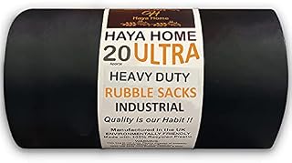 Haya Home 20 Ultra Heavy Duty Rubble Sacks Extra Strong Large Rubble Bags 100 Microns 40 Litre For Builders Garden Kitchen House Office Caterers DIY made from 100% Waste Recycled Material