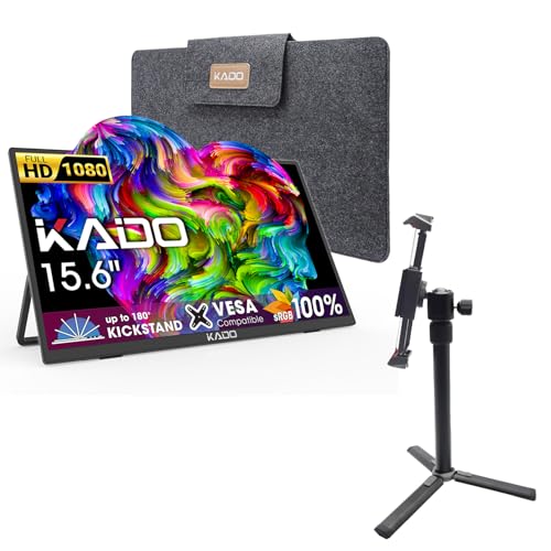 Image of Kado 15.6 inch FHD Portable Monitor for Laptop VESA /Clamp Tripod Stand Set, 100% sRGB IPS 1920x1080 HDMI USB-C Laptop Screen Extender, Carrying Sleeve for PC, Mac, Dex, Tablet, Xbox, PS4 /PS5, Switch