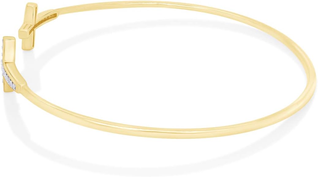 THE JEWEL ZONE White Natural Diamond Double Cross Bangle Bracelet in 14K Gold Over Sterling Silver (1/10 Ct) Size - 7 Inch