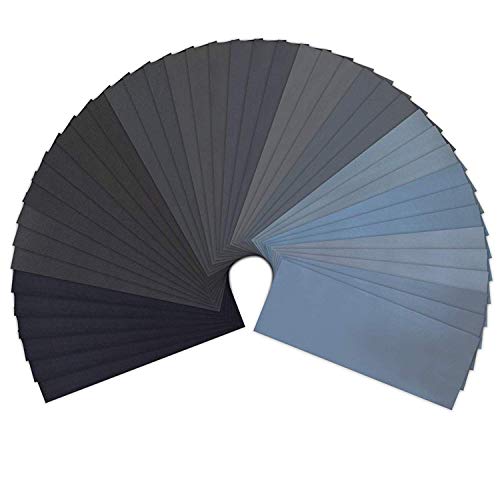 DSL 42pcs Sandpaper, Wet and Dry Sand Paper for Wood, Walls, Cars, Metal, Plastic, Glass - 120 to 3000 Grit Sand Paper Sheets Pack, 9x3.6 Inch Sanding Paper/Emery Paper