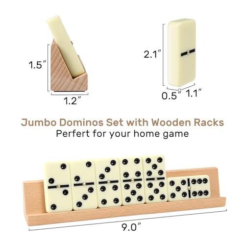 Dominoes Set Adults with 4 Wooden Racks/Trays Double Six Dominoes Travel Set with Portable Case Double 6 Dominoes Set with 4 Tiles Holders 28 Tiles Dominos Set Family Classic Board Games White