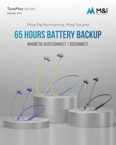Image of M&I TuneMax NB-647 Wireless Neckband Earphones, 65 Hours Battery Life, Magnetic Auto Connect, 5 EQ Modes (Black)