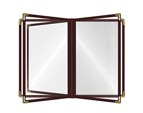 Goodsmart Restaurant Menu Covers – 25 Pack Brown 10-View 8.5" x 11" Cafe Menu Holders, Side-Loading Vinyl Covers with Clear Sleeves, Plastic &amp; Leather-Style Menu Covers with Gold Corners