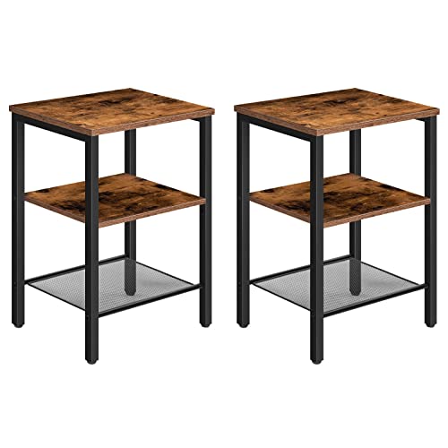 Hoobro Nightstands Set Of 2, 3-Tier Side Table With Adjustable Shelf, Industrial End Table For Small Space In Living Room, Bedroom And Balcony, Stable Metal Frame, Rustic Brown Bf12Bz01 #TOP24