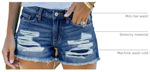 Image of MIFOCAL Women's Mid Rise Ripped Stretchy Jean Shorts Frayed Raw Hem Casual Denim Shorts