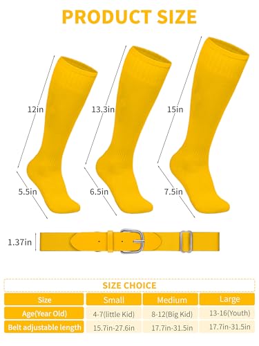 Image of Baseball Socks and Belt Set Cotton Youth Softball Socks for Boys Girls
