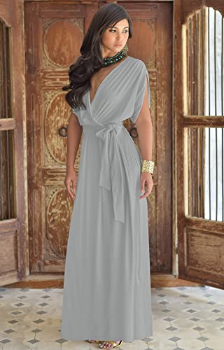 Image of KOH KOH Womens Long Semi-Formal Short Sleeve V-Neck Floor Length Maxi Dress Gown