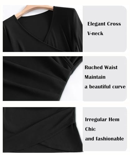 METWEY Wrap Tops for Women Summer Mesh Ruched Top Trendy 2025 Date Outfits V Neck Business Casual Work T Shirts Blouse3