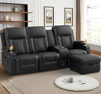 YONISEE 3 Seat Recliner Sofa with Ottoman, Manual Reclining Sofa with Center Console and Large Storage Ottoman Foot Rest, 3 Seater Loveseat Recliner Couch for Living Room