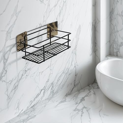 Image of Xtend Self-Adhesive Bathroom Shelf, Multipurpose Kitchen Shelf with Magic Stickers, Rustproof GI Steel, Black Powder Coated, Drill-Free, Easy Installation - Pack of 1