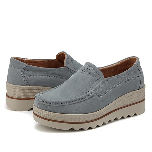 Generisch Dames loafer mocassins, plateausneakers dames canvas schoenen dikke zolen stoffen schoenen sneakers platform gymschoenen orthopedische zomerschoenen ademend vrijetijdsschoenen outdoor, grijs - Afbeelding 3