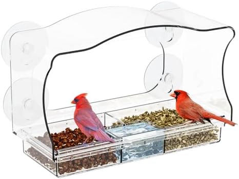 Clear Bird Feeders for Window Viewing with Strong Suction Cups,Large Window Bird Feeder for Cats,Kids,Birds Watcher Gifts,Modern Window Mounted Acrylic Birds House for Outdoors,Pack of 1
