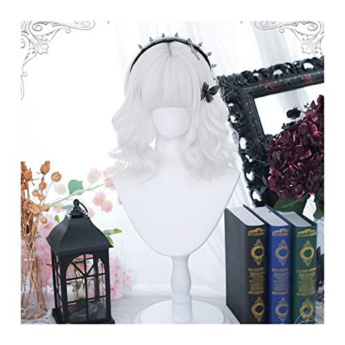 Perruque blanche bouclée Bob Lolita Cosplay pour soirées et conventions de mangas