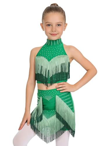 Robe latine à franges pour fille de 5 à 16 ans, ensemble de danse jazz et jupe asymétrique