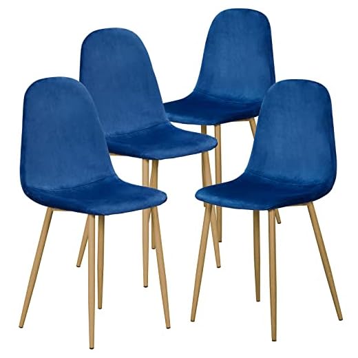 GreenForest Dining Chairs Set of 4 with Velvet Cushion Seat, Dining Kitchen Room Chairs, Mid Century Modern Upholstered Side Chairs with Metal Legs, Navy Blue