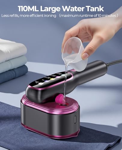 Image of Travel Steamer for Clothes Portable: Handheld Steam Iron 1200W 350F - 5 Adjustable Steam Anti-Drip 15s Heat Up - Large Ceramic Panel 110-120V
