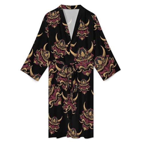 Bata de baño de Oni Mask para hombre: albornoz japonés medio con cinturón 3