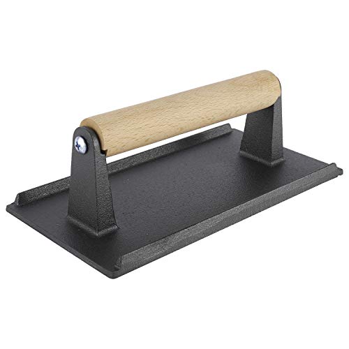 Yaesport Cast Iron Grill Weight/Bacon Press with Wooden Handle, 8 x 4-Inch Grill Press for Bacon, Paninis, Sandwiches and Vegetables, Set of 2