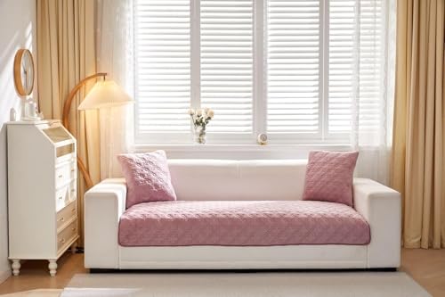 Image of HOMETHREADS Innovative Premium Velvet Sofa Cover Mat with PVC Backing for Non-Slip Comfort | (Pink Clubs, 1 Seater Large| 70x90cm)