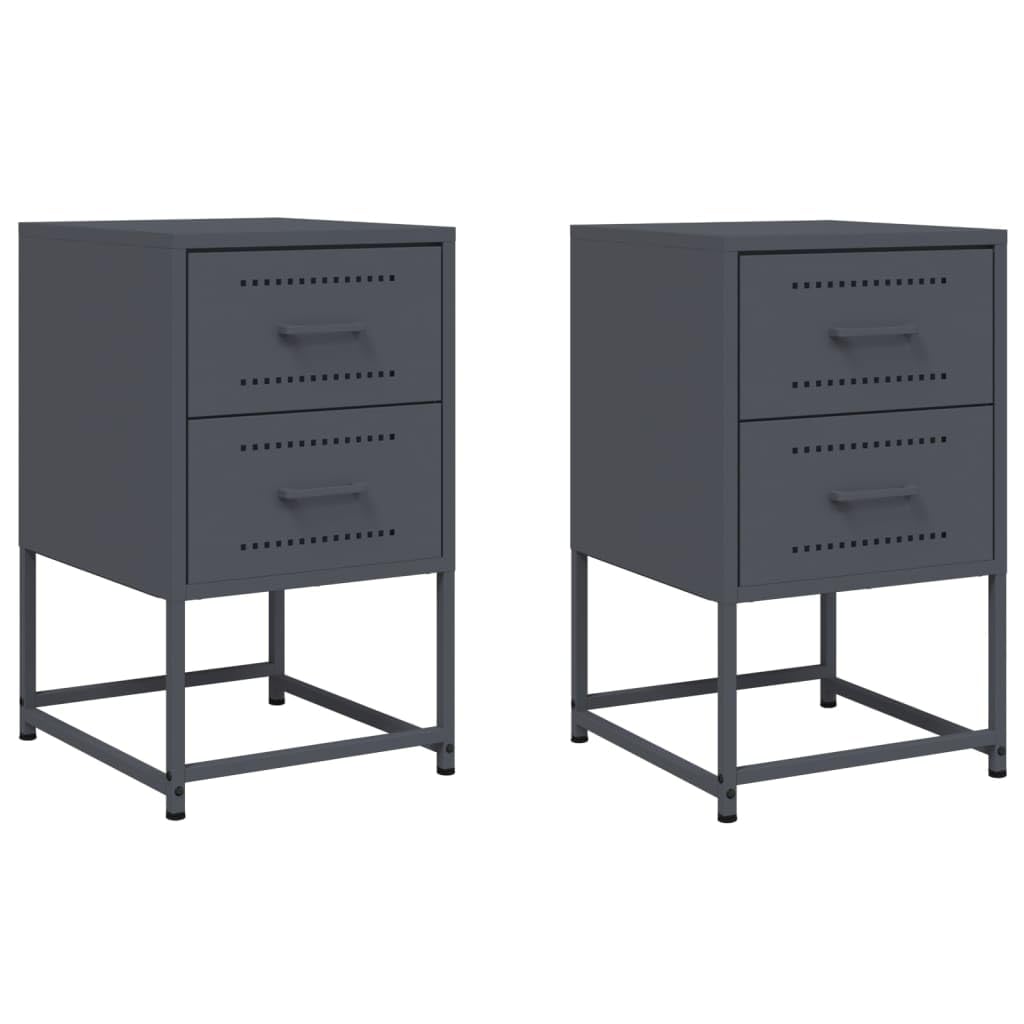 Meuble d'Appoint avec Rangement en Acier Anthracite - Lot de 2 Tables de Chevet Robustes 60,5cm