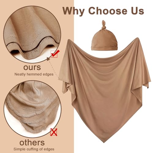Image of OWLOWLA 2Pack Newborn Swaddle Blanket with Hat Set Baby Wrap Swaddle Receiving Blanket Boys Girls