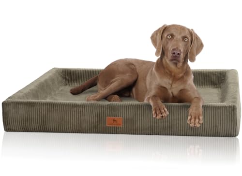 Knuffelwuff orthopädisches Hundebett aus Cord mit Handwebcharakter Santiago XXL 120 x 100cm Khaki - Abnehmbarer Bezug - waschbar - für große, mittelgroße und kleine Hunde