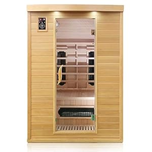 Dewello Infrarotkabine Infrarotsauna Laval Plus 135cm x 105cm für 1-2 Personen aus Hemlock Tannenholz mit…