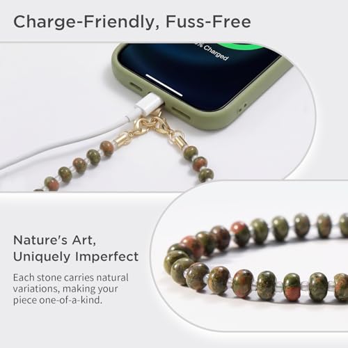 Image of POSADINA Natural Stone Phone Charm, Beaded Healing Phone Wrist Strap, Handmade Cellphone Chain Lanyard with Tether Tab