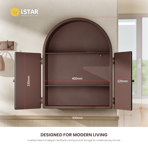 Image of iSTAR Wall Mounted Storage Mirror Cabinet, Bathroom Wall Mirror with Storage Shelf Mirror with Hidden Cabinet Organizer | Modern Wall Mounted for Bathroom, Bedroom, Washbasin (Brown)
