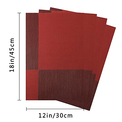 Image of Set of 6 PVC Heat-Stain Resistant Table Placemats Anti-Skid Washable Kitchen Table Mats Non-Slip Double Sided Placemats Easy to Clean Suitable for Dining Table Kitchen 45x30cm (red Brown)