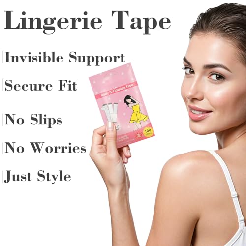 100 Strips Double Sided Tape for Clothes, Fashion Tape for Women, Dress & Bra Tape, Clear Clothing Tape to Keep Clothes in Place, Body Tape for Fabric to Skin3