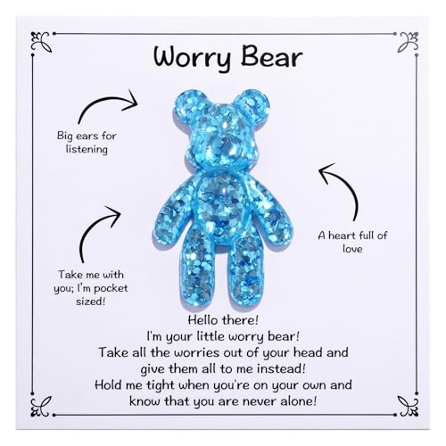 Image of Aesnefe Pocket Worry Bear Hug, Anxiety Relief Keepsake, Mental Health Encouragement Gift, Emotional Support Token, Stress Comfort Gift for Teens & Adults, Blue
