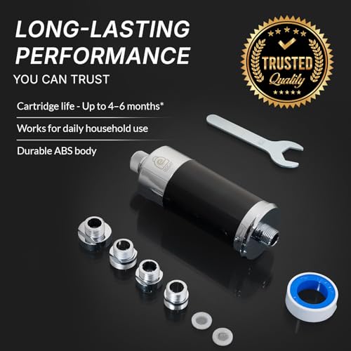 Image of DOCAT 15 Stage Shower & Tap Filter for Hard Water | Water Softener for Bathroom | Reduces Hair Fall, Skin Dryness & Limescale | Chlorine Removal | Fits for Tap, Shower, Hand Shower | Black