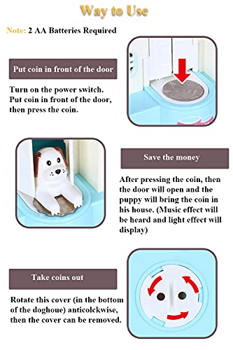 NEXTAKE Doghouse Money Bank, Funny Electric Automatic Stealing Coin Bank Piggy Bank Toy Doggy Saving Box for Kids with Sound and Light Effects (Pink 1)