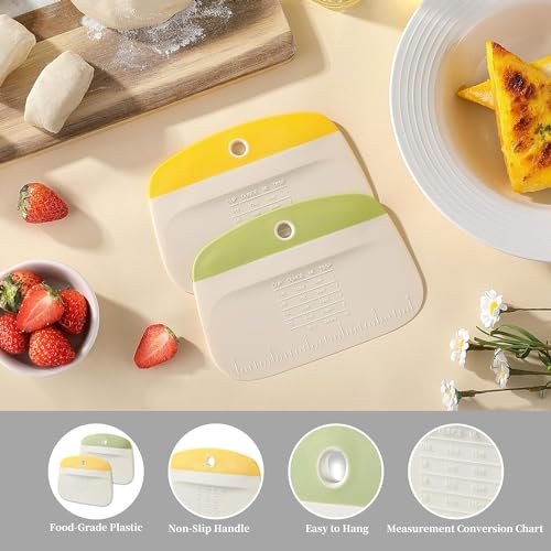 Image of Bowl Scraper Little Cook Bench Dough Bread Scraper Premium Plastic Dough Cutter Multipurpose Kitchen Food Scraper for Bread, Dough, Pastry, Cake, Baking and Cooking (2 Pieces, Yellow & Green)