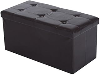 HOMCOM Folding Faux Leather Storage Cube Ottoman Bench Seat PU Rectangular Footrest Stool Box (Brown)