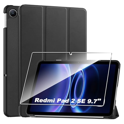 Funda para Redmi Pad 2 9.7 que evita arañazos con cristal templado de cuero