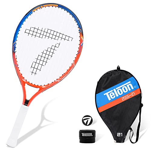 Teloon Kids Tennis Racket 19-25 Inch Youth Tennis Racquet with Cover Junior Tennis Racquet for Kids Children Boys Girls Age 3-12. (Orange-Blue 21)