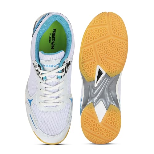 Image of Liberty Freedom Pluto-1 Sports Lacing Non-Marking Badminton & Paddle /Pickle Ball Shoes for Men - Black & Sky Blue - Lightweight & Comfortable | Suitable for Table Tennis, Squash and All Indoor Court
