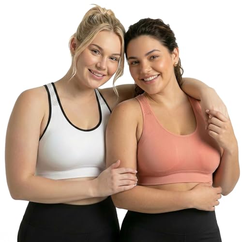 Image of Under Control Plus Size Sport Bras for Women Large Bust Seamless Racerback Padded Yoga Workout Bras Black White Pack 1X-2X-3X