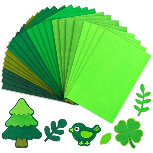 Catephe 24 Pcs Green Felt Fabric Sheets 8 Inch X 12 Inch 1mm Craft Felt Felt Sheets for Crafts Assorted 6 Colors DIY Craft Supplies for Christmas St. Patricks Day