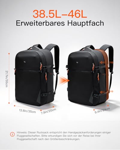 Inateck Leichter Reiserucksack 38.5-46L, Erweiterbarer Handgepäck Rucksack – Ansicht 2