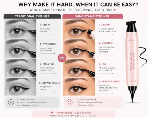 Image of Winged Eyeliner Stamp & Precision Liquid Eyeliner Pen | Dual End Cat Eye Stamp | Waterproof Smudge Resistant Long Lasting Eye Liner | Easy Symmetrical Wings | Black