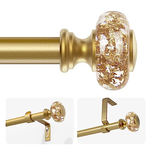 Image of Gold Curtain Rods for Windows 32-72 Inch: 1 Inch Adjustable Acrylic Drapery Rod with Translucent Gold Foil Finials- Single Decorative Curtain Rod for Bedroom & Bathroom