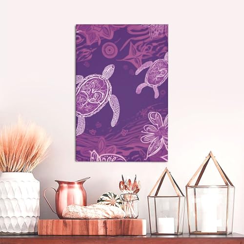 Toile Hawaï avec tortue violette prête à suspendre pour chambre cosy