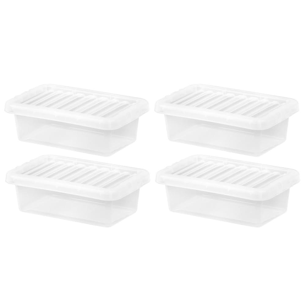 (Pack of 4) - 4L Litre Small Plastic Storage Boxes with Lid Clear Transparent Storage Boxes Lightweight Durable Multipurpose Nestable Stackable Storage Organiser 32cm X 20cm X 10cm Made in UK