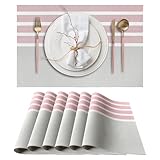 Casaido Table Placemat Vinyl,Placemats Set of 6 Washable,Rectangle Heat Resistant Placemat, Red Placemats,Place Table Mat for Kitchen Dining Table