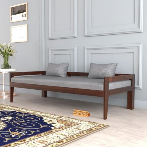 Image of Solid Sheesham Wood Sofa 3 Seater Sofa Diwan Bed for Home Living Room Wooden Couch Diwan Sofa Sheet Without Small Pillow for Living Room and Office (Walnut)