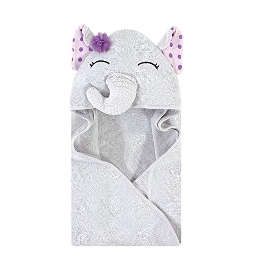 Image of Hudson Baby Unisex Baby Cotton Animal Face Hooded Towel, Purple Dots Pretty Elephant, One Size
