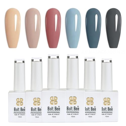 Image of Bolt Bee Gel Polish Kit, 6 Colors Light Soft Sakura White Nude Spring Soak off Nail Art Design Manicure Kit at Home (C+LB+LW+B+G+DG)